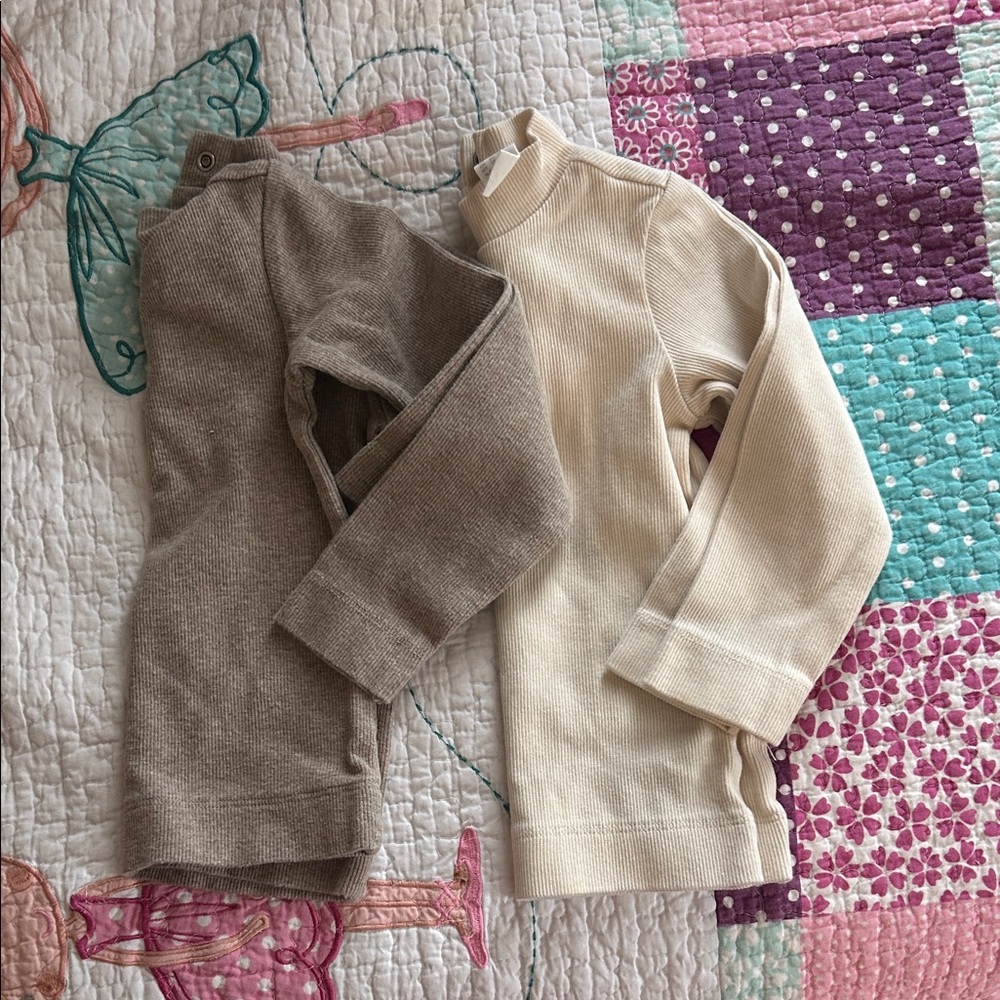 H&M Kids' Brown and Cream Long Sleeve ribbed Tees